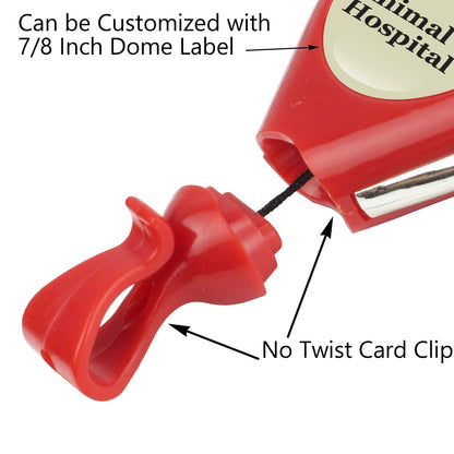 Carabiner Style Proreel With Card Clip (P/N 2120-702X) with customization options for a 7/8 inch dome label and a no-twist design card clip. Sold by Specialist ID.