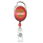 Custom Printed Carabiner Badge Reels with Belt Clip - Online Designer - Add Personalized Logo or Graphic with a transparent vinyl strap, featuring a customizable logo area in the center. This sleek design enhances functionality and style, making it one of the most versatile custom badge reels available.