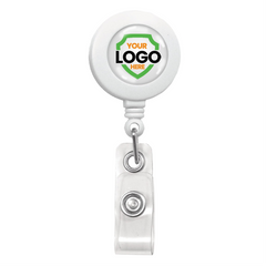 A Custom Badge Reels with Swivel Spring Clip - Personalized Bulk ID Badge Holders for Business, Nurses, and Teachers featuring the text "YOUR LOGO HERE" makes an ideal solution for custom badge reels, enhancing brand awareness through promotional giveaways.