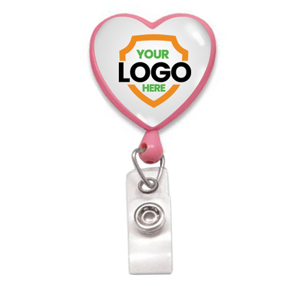 Heart-shaped custom badge reel with a clip, featuring a customizable logo area on a white background bordered by red. Ideal for promoting brand awareness.

Product Name: Custom Heart Shaped Badge Reel With Rotating Spring Clip - Personalize with Your Logo

Revised Sentence: Custom Heart Shaped Badge Reel With Rotating Spring Clip - Personalize with Your Logo, featuring a customizable logo area on a white background bordered by red. Ideal for promoting brand awareness.