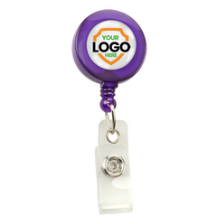 A Translucent Custom Retractable Badge Reel With Belt Clip (2120-360X) with a clip at the bottom and a customizable logo area labeled "YOUR LOGO HERE" to promote brand awareness. Sold by Specialist ID.