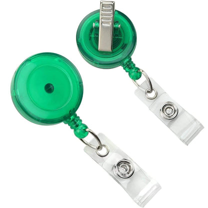 Two Translucent Badge Reels with Swivel Clips (P/N 2120-762X) with clear vinyl straps.