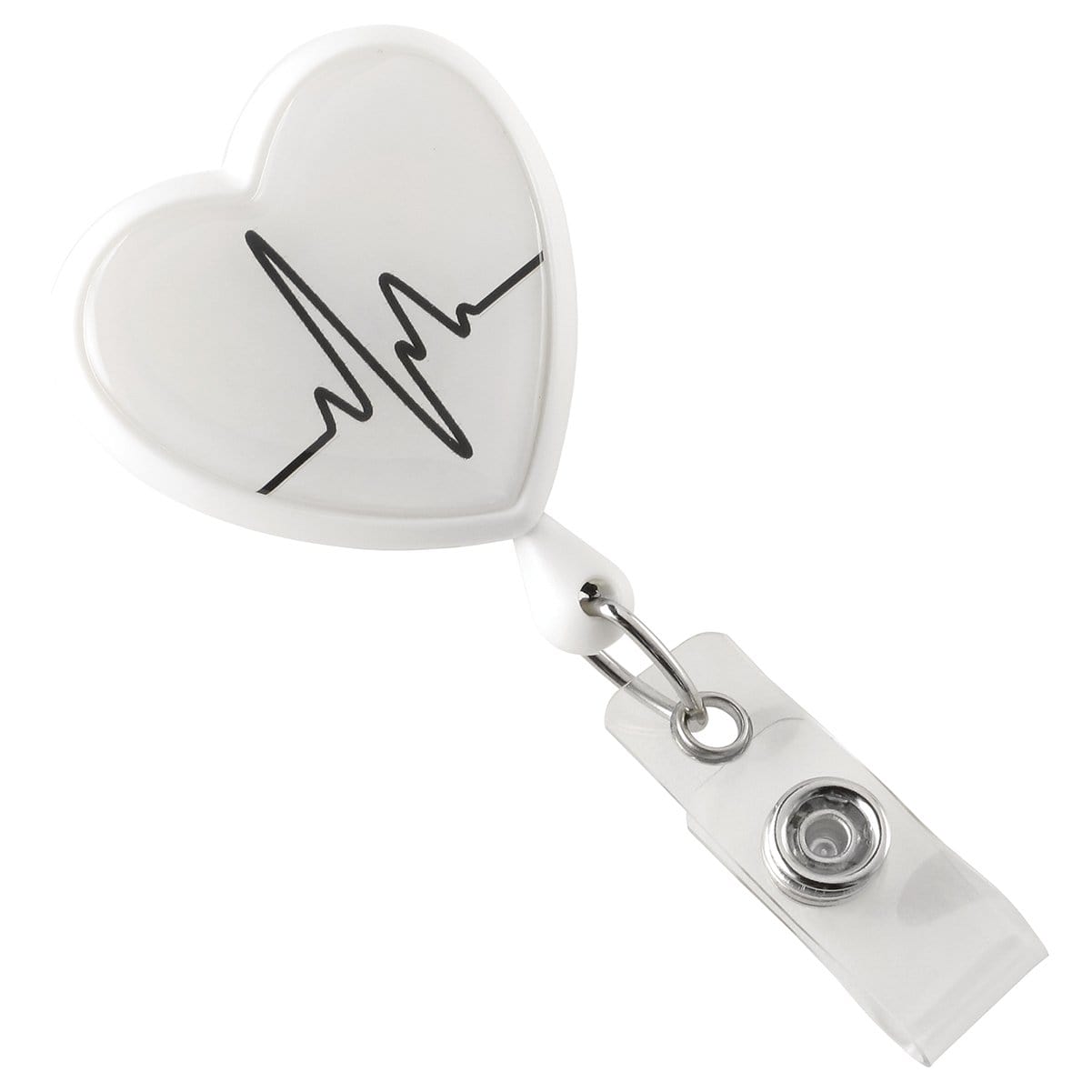 White Heart Shaped EKG Themed Badge Reel with Swivel Spring Clip (2120-76XX) 2120-7638