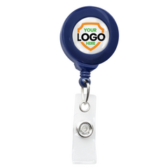A Standard Custom Printed Badge Reels w/ No Twist Design - Add Your Logo to Personalize with a blue casing and a customizable logo area is perfect for promoting brand awareness. The professional image is enhanced by the badge clip attached to the bottom, making it an ideal choice for custom badge reels.
