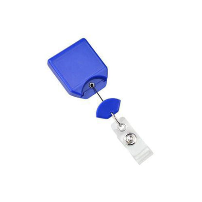 A blue B-REEL Badge Reel with Saw-toothed Swivel-clip (P/N 2120-780X) with a white, saw-toothed swivel clip that incorporates a no twist design. Sold by Specialist ID.
