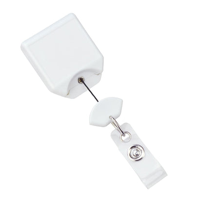 White B-REEL Badge Reel with Saw-toothed Swivel-clip (P/N 2120-780X) featuring a no twist design and a saw-toothed swivel clip attachment. Sold by Specialist ID.