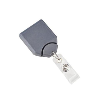 A B-REEL Badge Reel with Saw-toothed Swivel-clip (P/N 2120-780X), square and gray, is attached for secure fastening and features a no-twist design. Sold by Specialist ID.