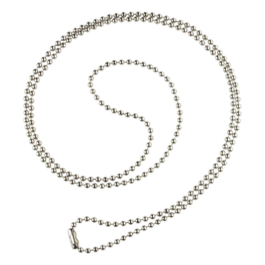 A Nickel-Plated Steel Beaded Neck Chain, Length 30" (762mm) (P/N 2125-1500), durable accessory, arranged in a loose spiral pattern on a plain white background. Perfect for jewelry craft projects.