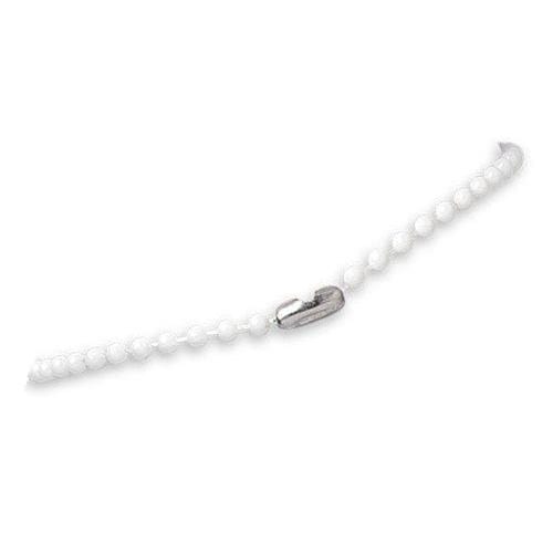 A White Plastic Beaded Neck Chain, Length 30" (762Mm), Bead Size 2.5Mm (P/N 2130-1008) with a silver clasp, featuring 2.5mm bead size for an elegant touch.