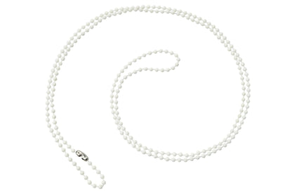 A lightweight White Plastic Beaded Neck Chain, Length 36" (914mm), Bead Size 2.5mm (P/N 2130-1508), this long single-strand necklace features small white beads and a silver clasp, perfect for DIY craft ideas.