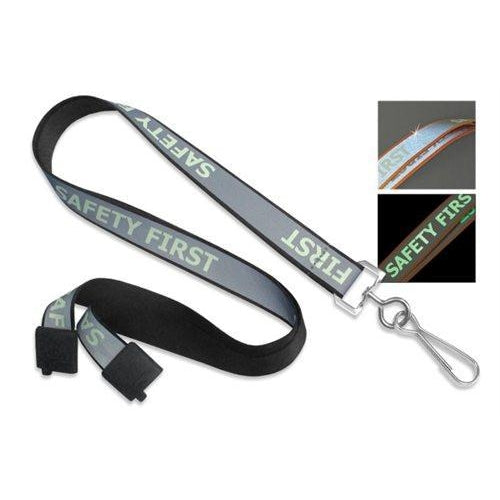 Black "Safety First" Reflective Lanyard With Luminescent Glow in the Dark Print 2135-251X 2135-2510