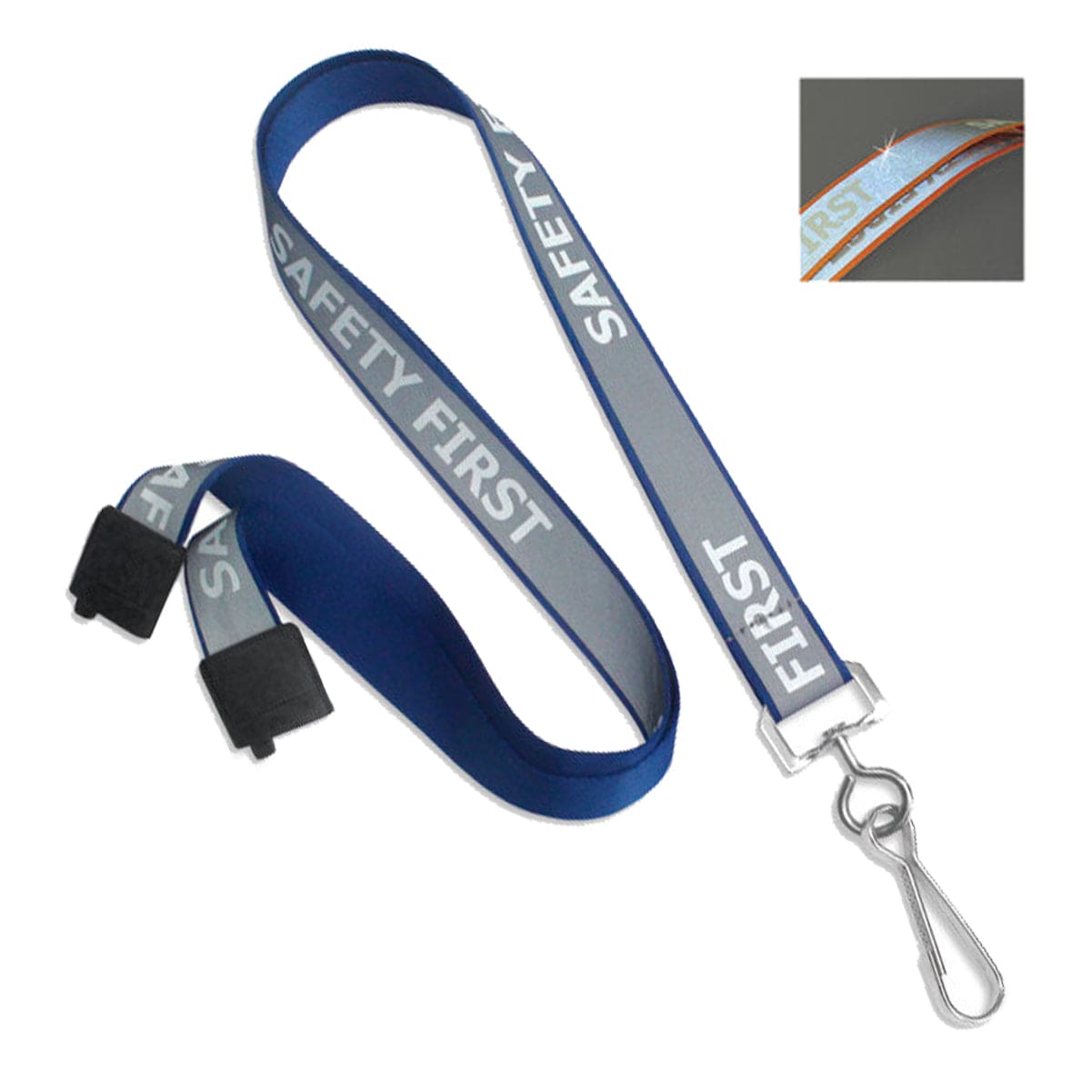 Reflective "Safety First" Printed ID Neck Lanyard With Metal Swivel Hook 2135-25XX