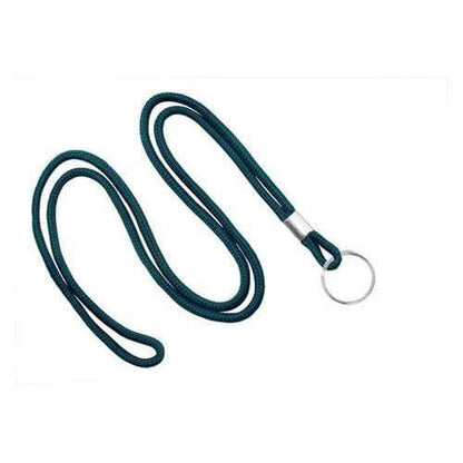 A Thin Round Lanyard with Keychain Split Ring (2135-310X) with a nickel-plated steel split ring attached at one end, laid out in a curved shape on a white background. Sold by Specialist ID.