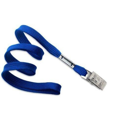 Flat Braid Woven Non-Breakaway Lanyard With a Steel Bulldog Clip (P/N 2135-355X) at one end, shown coiled and laying flat. Sold by Specialist ID.