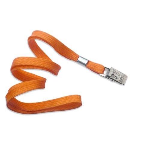 Orange Flat Braid Woven Non-Breakaway  Lanyard With a Steel Bulldog Clip (P/N 2135-355X) 2135-3555