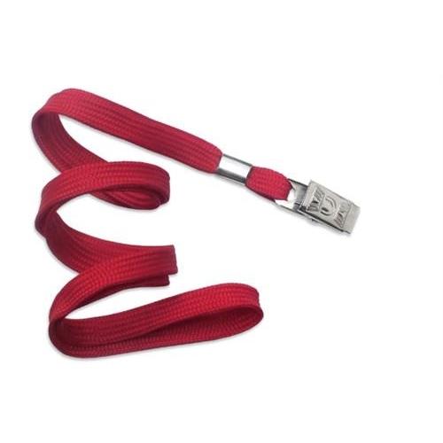 Red Flat Braid Woven Non-Breakaway  Lanyard With a Steel Bulldog Clip (P/N 2135-355X) 2135-3556