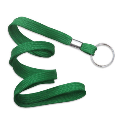 A Flat Lanyard with Key Ring - 3/8 Inch Non Breakaway Neck Lanyard for Keys or ID (2135-365X), shown coiled in a wave-like pattern against a white background. Sold by Specialist ID.