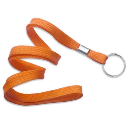An orange, durable Flat Lanyard with Key Ring - 3/8 Inch Non Breakaway Neck Lanyard for Keys or ID (2135-365X), coiled in an S-shape on a white background. Sold by Specialist ID.