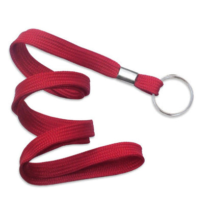 A Flat Lanyard with Key Ring - 3/8 Inch Non Breakaway Neck Lanyard for Keys or ID (2135-365X) with a silver keyring attached at one end, extended and coiled in a looped pattern. Sold by Specialist ID.