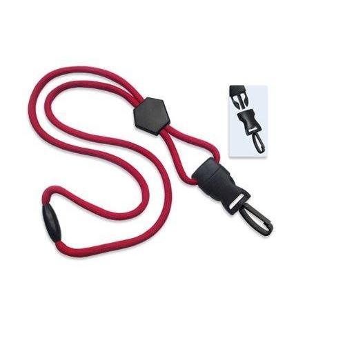 Red Metal Detector Friendly Heavy Duty Lanyard with Diamond Slider, Breakaway Clasp & Quick Release Plastic Hook - MRI Safe (2135-45XX) and a detachable swivel hook. Inset shows a close-up of the breakaway buckle.