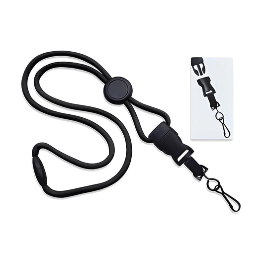 The Heavy Duty 1/4" Round Lanyard with Detachable Swivel Hook 2135-457X, featuring a black breakaway design, swivel hook, plastic buckle, and safety clasp, is shown beside its product card.