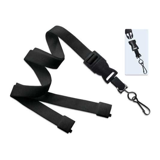 A black Breakaway Lanyard with Quick Release Detachable Swivel Hook (2135-464X), shown both in full view and with a close-up of the buckle and clip.