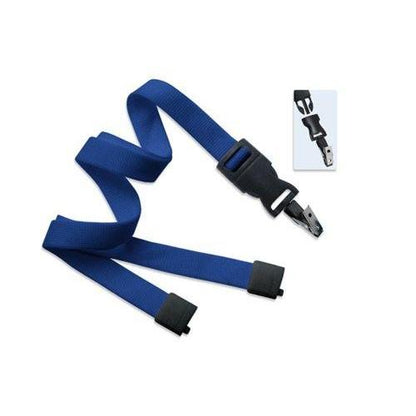 A Breakaway Flat Tubular Lanyard With Detachable Bulldog Clip 2135-466X with black plastic clasps, a combination lock mechanism shown in an inset detail image, and an attached ID badge holder for added convenience.