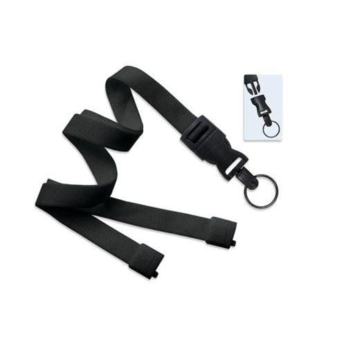 Wide Lanyard With Detachable Key Ring 2135-468X with a plastic buckle and metal keyring attachment, featuring a breakaway design for safety, and an inset image showing a close-up of the buckle mechanism.