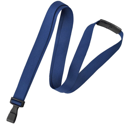 A blue Antimicrobial Lanyard with Breakaway Clasp and No Twist Plastic Hook - 5/8" Wide (2136-340X) at one end, featuring nanoparticle-coated fibers to inhibit the growth of germs.