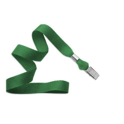 Wide Non-Breakaway Lanyard with Bulldog Clip - Microweave Polyester 5/8 Inch Wide (2136-355X) with a metal clasp, laid out flat against a white background, akin to the structure of a microweave polyester lanyard.