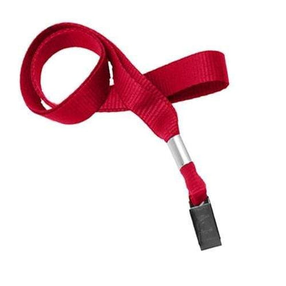 A Wide Non-Breakaway Lanyard with Bulldog Clip - Microweave Polyester 5/8 Inch Wide (2136-355X) with a black plastic clip and a small metal piece near the clip end is shown against a white background, ideal for professional use.