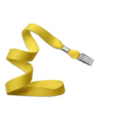 A Wide Non-Breakaway Lanyard with Bulldog Clip - Microweave Polyester 5/8 Inch Wide (2136-355X) is coiled and placed against a white background, ideal for professional use. Sold by Specialist ID.