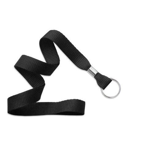 A 5/8" Wide Key Chain Lanyard with Split Ring 2136-365X made of microweave polyester, featuring a silver split ring attachment, coiled in an irregular pattern. Sold by Specialist ID.