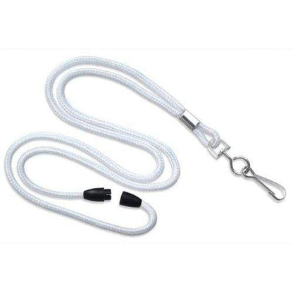 A Round Breakaway Lanyard with Swivel Hook (2137-200X) with a black detachable clasp and a metal swivel hook at the end, perfect for holding an ID card holder. Sold by Specialist ID.