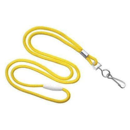 A vibrant yellow Round Breakaway Lanyard with Swivel Hook (2137-200X) with a metal swivel hook clasp at one end. Sold by Specialist ID.