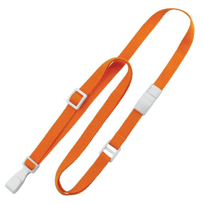 An Adjustable Breakaway Lanyards Great For All Sizes (2137-203X) with white plastic buckles, a clip, and a wide plastic hook, ideal for securing or carrying objects. Sold by Specialist ID.