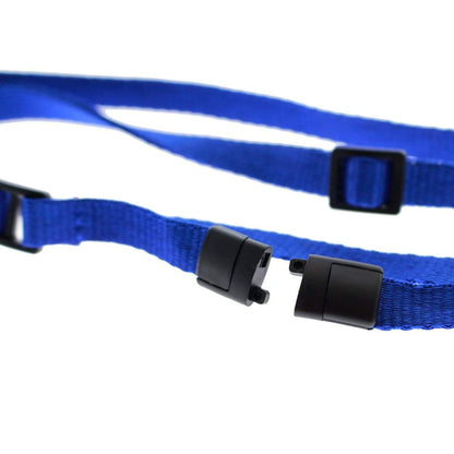 Close-up of an Adjustable Breakaway Lanyards Great For All Sizes (2137-203X) with a black plastic safety breakaway clasp and a wide plastic hook. Sold by Specialist ID.