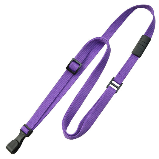 A purple Adjustable Breakaway Lanyards Great For All Sizes (2137-203X) with black plastic buckles and clips, featuring a wide plastic hook. Sold by Specialist ID.