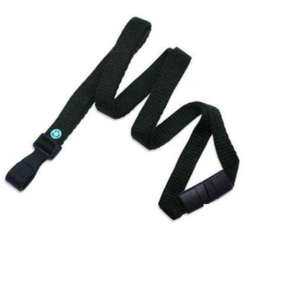 A black Earth Friendly Bamboo Lanyard - Extra Soft - with Breakaway and Wide Plastic Hook 2137-204X made of woven material with a plastic clip, a small green emblem, and an environmentally friendly safety breakaway feature.