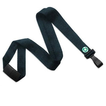 A black reusable tourniquet with a buckle release system, a slide lock mechanism, and a green emblem, now enhanced with an Earth Friendly Breakaway Bamboo Wide Flat Lanyard (2137-205X) featuring a breakaway feature.