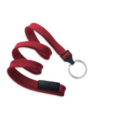 A Flat Breakaway Lanyard With Key Chain Split Ring 2137-365X with a black plastic clip and a silver split ring keyring attached at the end.