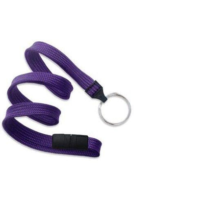 Flat Breakaway Lanyard With Key Chain Split Ring 2137-365X with a silver split ring and a black breakaway clasp, set against a white background. Sold by Specialist ID.