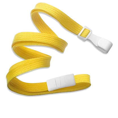 A Breakaway Lanyard with No Twist Plastic ID Clip (2137-474X), MRI and metal detector friendly, shown coiled with a white plastic buckle and clasp against a white background. Sold by Specialist ID.