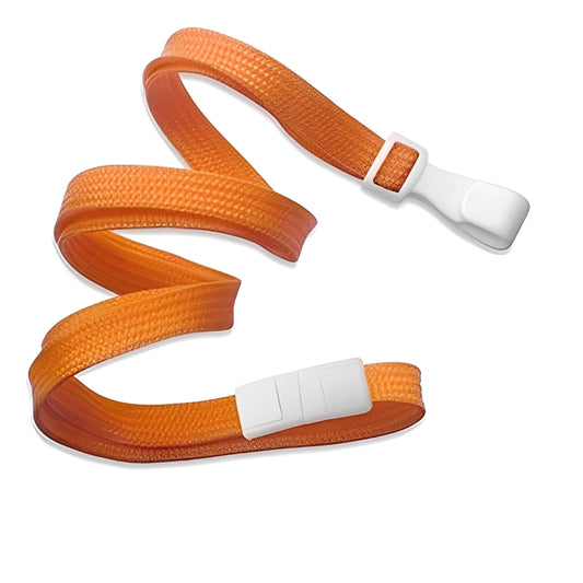 Orange lanyard with white clip on a white background. Sold by Specialist ID.
