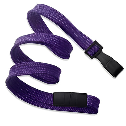 A coiled purple Breakaway Lanyard with No Twist Plastic ID Clip (2137-474X), MRI and metal detector friendly, features a textured surface and black plastic buckle attachments on both ends.