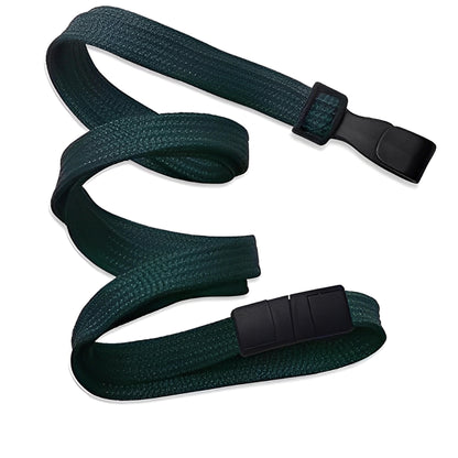 A dark green Breakaway Lanyard with No Twist Plastic ID Clip (2137-474X), MRI and metal detector friendly, is coiled in an S shape on a white background. Sold by Specialist ID.