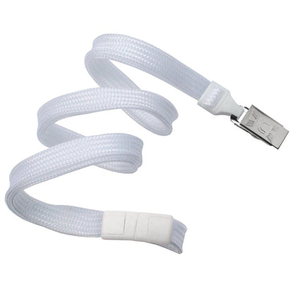 A Premium Breakaway Lanyard with Bulldog Clip (2137-600X), coiled in an S shape, reminiscent of a breakaway lanyard. Sold by Specialist ID.