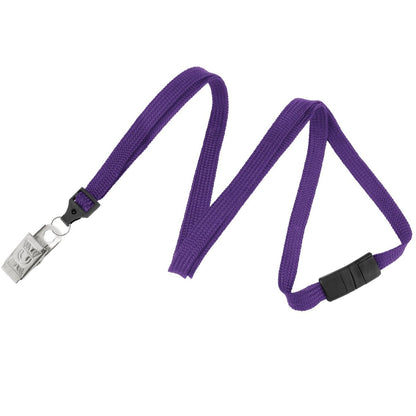 A Premium Breakaway Lanyard with Bulldog Clip (2137-600X) with a silver bulldog clip at one end and a black plastic safety clasp in the middle, perfect for securing your ID badge holder.