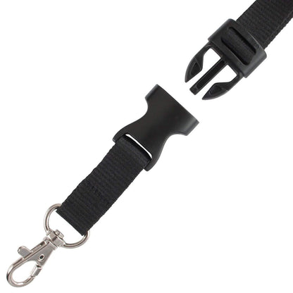 A Premium Wide Breakaway Lanyard with Detachable Lobster Claw Clasp - Great for Keys or Badges (2138-362X) with a quick release clasp, featuring a side-release buckle and a metal swivel hook on one end.