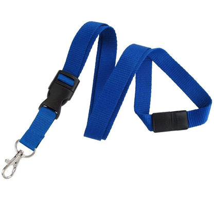 A Premium Wide Breakaway Lanyard with Detachable Lobster Claw Clasp - Great for Keys or Badges (2138-362X) in blue, featuring a quick release clasp and a metal clip at the end, perfect for securely holding your keychain badge holder.
